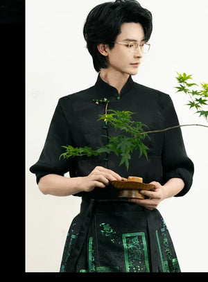 Unisex Hanfu Set – New Chinese Style Cross Jacket & Horse-Face Skirt Modern Hanfu Male - Yandan_Hanfu