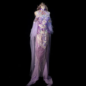 Purple Mermaid Princess Set – Handmade Ocean-Themed Corset & Tail Skirt for Beach Photography - Yandan_Hanfu