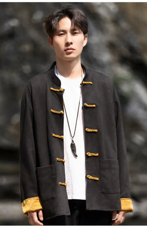 New China style can be worn on both sides, button-down top jacket Tang suit men - Yandan_Hanfu