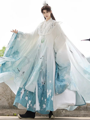 Pine & Crane – Unisex Modern Hanfu Cape | Elegant Ming-Style Cross-Collar Cloak for Spring & Autumn - Yandan_Hanfu