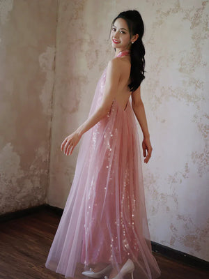 "Bella" pink sequined gauze halter dress bride - Yandan_Hanfu