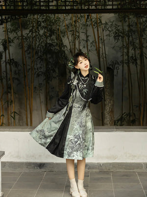 Tobacco bamboo Chinese style Mori girl Han element green lolita cheongsam - Yandan_Hanfu
