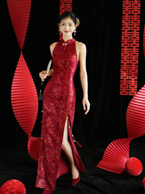 "Jubilee Bell" Red Cheongsam Shawl Bridal Toast Engagement Dress - Yandan_Hanfu