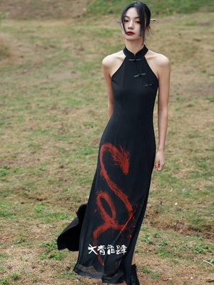 New Chinese Style dress women's summer retro buckle daily commuting sleeveless long cheongsam - Yandan_Hanfu