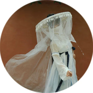 Antique-Style COS Bamboo Hat with Immortal Curtain Veil - Sun Protection & Shading for Ladies in Ancient Hanfu - Yandan_Hanfu