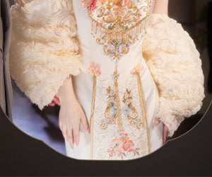 Elegant Toast Dress – Modern Chinese Gown with Exquisite Embroidery for Engagement & Gala Events - Yandan_Hanfu