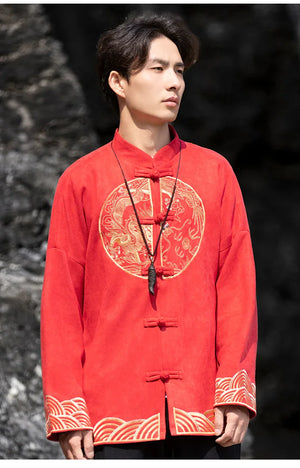New Chinese style suede embroidered top jacket Tang suit men - Yandan_Hanfu