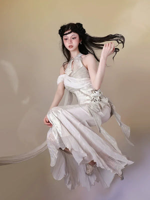 Aries Goldflow – Textured Satin Mermaid Qipao Dress from the Zodiac Collection - Yandan_Hanfu