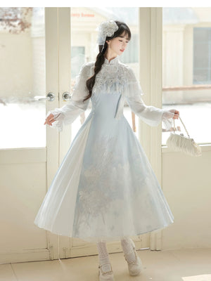 “Lily Dew” Modern Hanfu Ensemble – Elegant New Chinese Style Dress Set for Autumn - Yandan_Hanfu