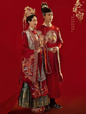 Ming-style wedding dress couple suit | Chinese-style&Tang-style dress Xiuhe wedding dress - Yandan_Hanfu