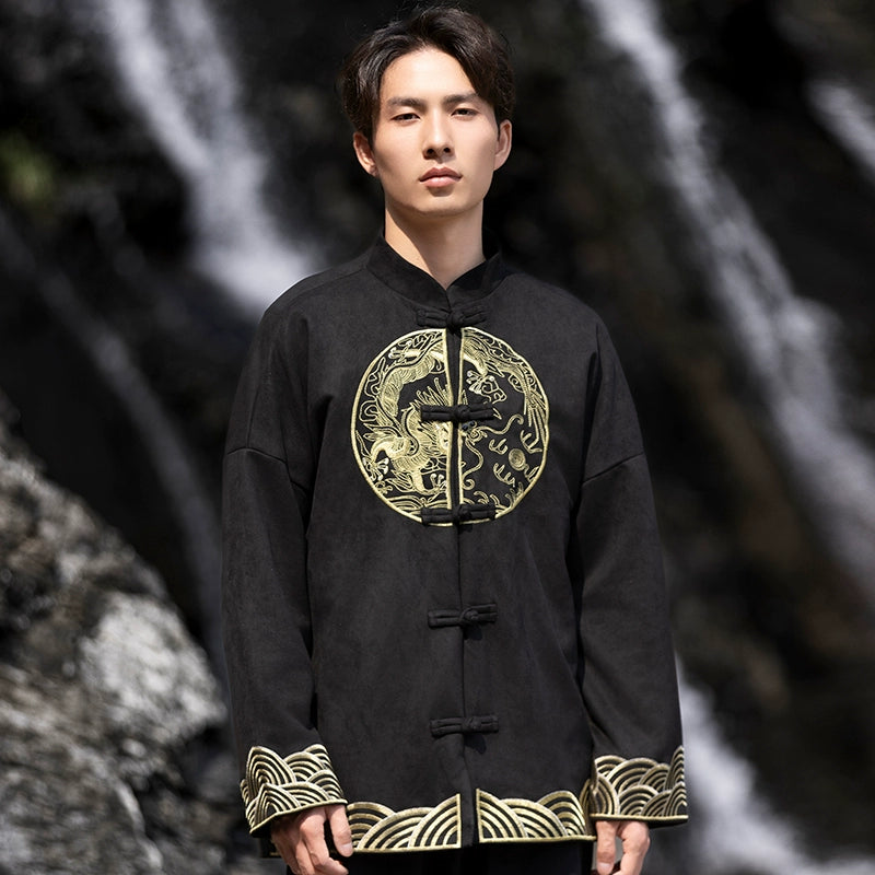 New Chinese style suede embroidered top jacket Tang suit men
