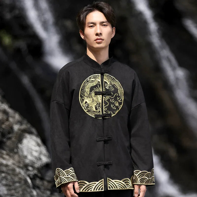 New Chinese style suede embroidered top jacket Tang suit men - Yandan_Hanfu