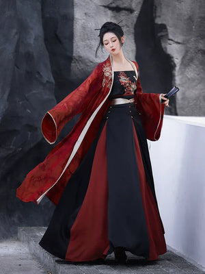 Modern horse-faced skirt from Song Dynasty | Hanfu red & black skirt - Yandan_Hanfu
