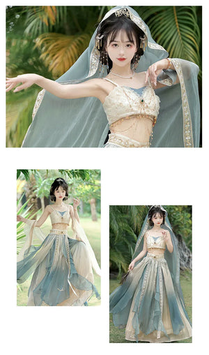 Lake blue Hanfu female Dunhuang Western Regions goddess ancient clothing summer - Yandan_Hanfu