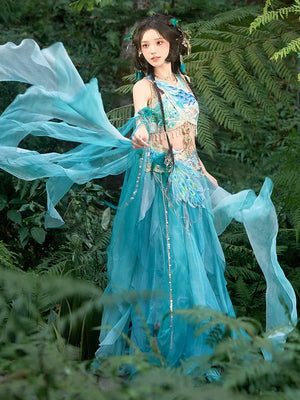 【Dance of the Peacock】 Dunhuang-Inspired Hanfu Set in Ethereal Desert Hues - Yandan_Hanfu