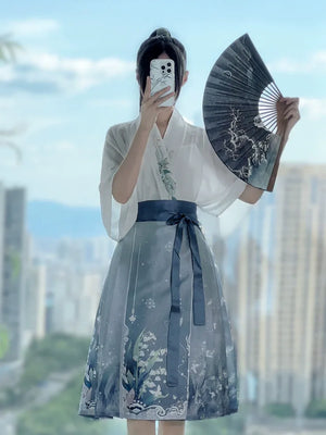 Horse Face Skirt Set 2024 New Spring and Autumn Short Hanfu Small Chinese Style Women's Clothing - Yandan_Hanfu