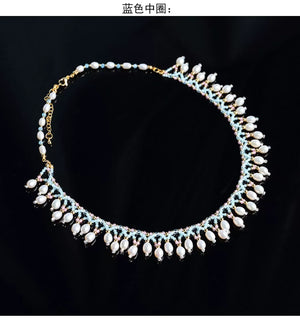 Butterfly Shell & Aquamarine Pearl Necklace – Hanfu Yingluo Accessory with Original Design - Yandan_Hanfu