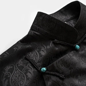 Contemporary Tibetan Shirt – Acetate Jacquard Stand Collar | Cultural Fusion Top - Yandan_Hanfu