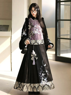 “Swallow’s Return” – Modern Hanfu Layered Vest & Skirt Set | Autumn-Winter Everyday Chinese Style - Yandan_Hanfu