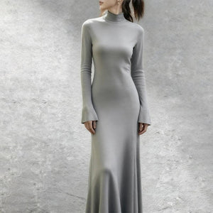 Grey Wool Cape Set – Short Cloak Jacket & Knit Dress | Soft Relaxed Fit - Yandan_Hanfu