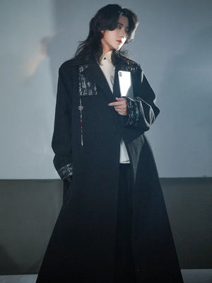 New Chinese woolen coat black woven silver men's and women's horse skirt jacket - Yandan_Hanfu