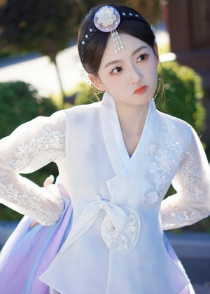 White purple Korean female high-end genuine Yanji court hanbok - Yandan_Hanfu