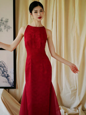 "Happy hairpin" red yarn original improved cheongsam bridal wedding dress toasting dress engagement - Yandan_Hanfu