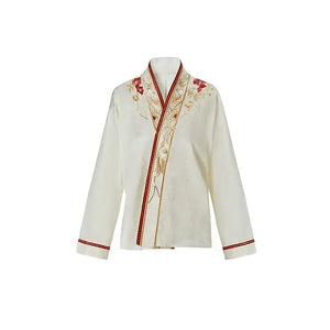 Cloud Hidden Moon Embroidery-Gilt Ming-Dynasty Flower Crew Neck Robe Wedding Clothing Hanfu Women's Spring - Yandan_Hanfu