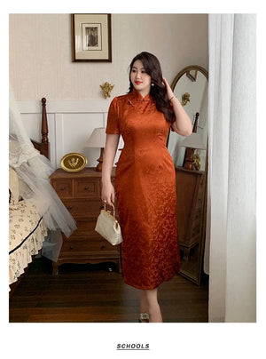 Orange short sleeve plus size cheongsam/qipao - Yandan_Hanfu