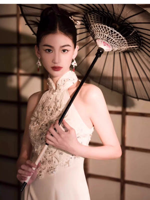 White Engagement Cheongsam Toast Bridal Dress