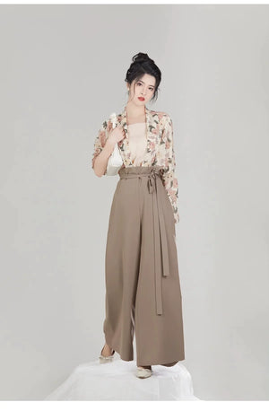 Qianmo Summer Hanfu Set – Song-Style Strap Top, Wide-Sleeve Shirt & Relaxed Pants for Women - Yandan_Hanfu