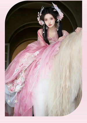 Pink Hanfu women's large-sleeved shirt chest-length embroidery spring and summer - Yandan_Hanfu
