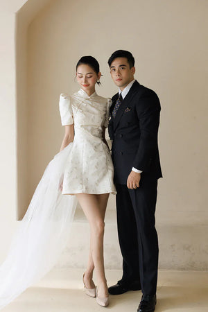 "Little Meixue" Short Bow Cheongsam Bridal Wedding Dress - Yandan_Hanfu