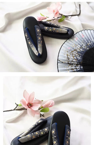 Japanese formal kimono women's shoes embroidery gradual change grass shoes cosplay herringbone pinch slippers Japanese kimono accessories - Yandan_Hanfu