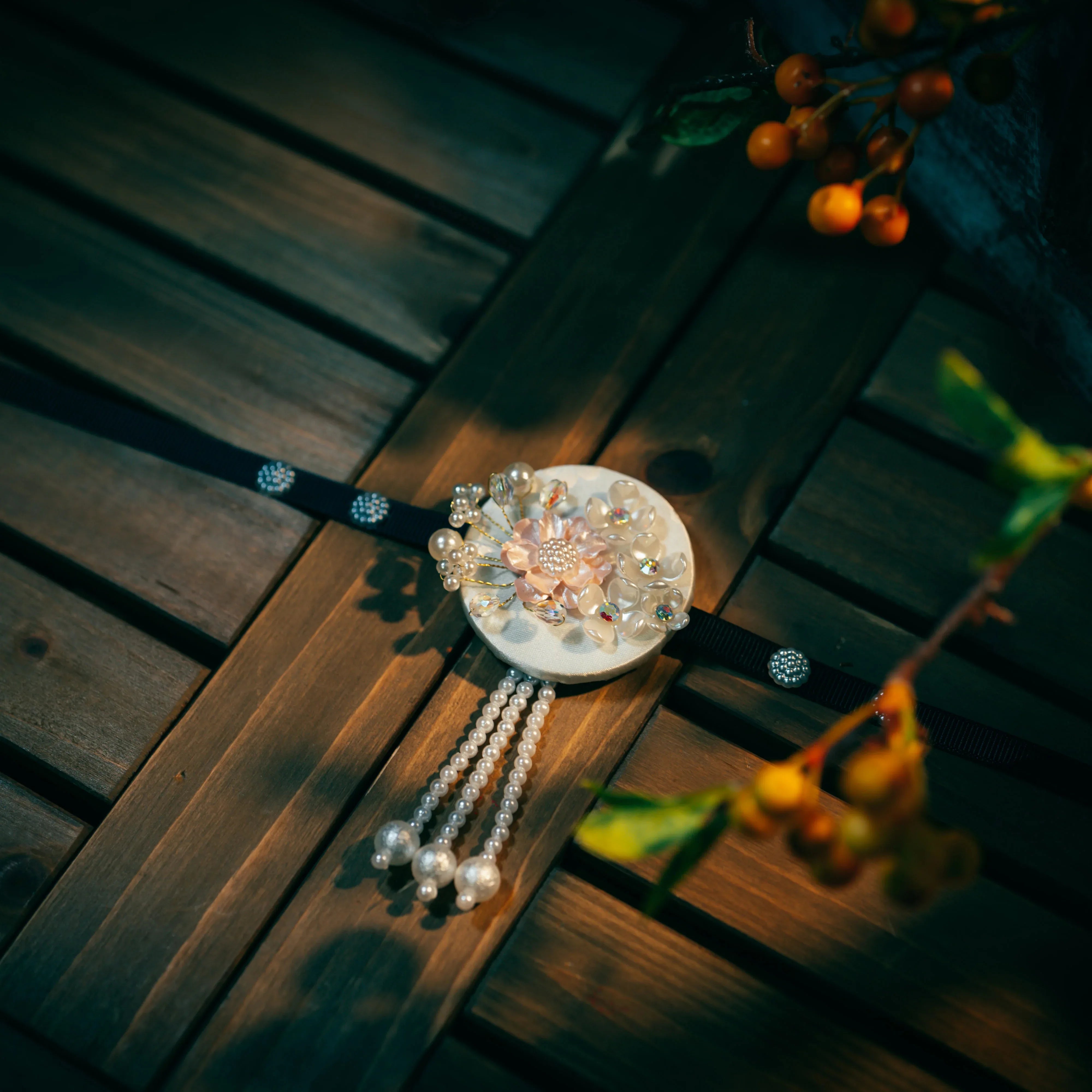 White and pink pearl Korean traditional headgear accessories - Yandan_Hanfu