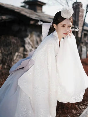 White Yanji Hanbok court dress daily traditional Korean national costume - Yandan_Hanfu