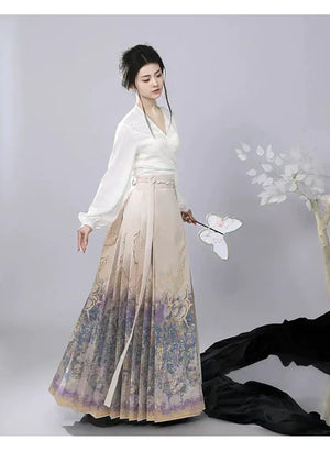 “Lucky Butterfly” – Gold-Brocade Hanfu Skirt | New Chinese Style Daily Ma Mian Skirt - Yandan_Hanfu