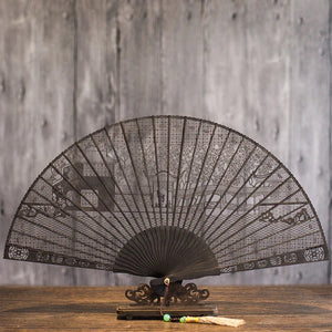 Suzhou sandalwood fan hollow sandalwood Chinese style folding fan - Yandan_Hanfu