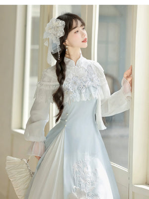 “Lily Dew” Modern Hanfu Ensemble – Elegant New Chinese Style Dress Set for Autumn - Yandan_Hanfu
