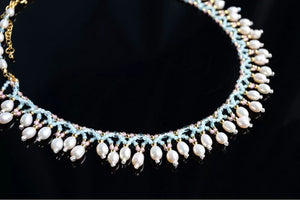 Butterfly Shell & Aquamarine Pearl Necklace – Hanfu Yingluo Accessory with Original Design - Yandan_Hanfu