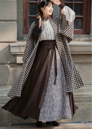 Autumn Houndstooth – New Chinese Style Coat | Song-Inspired Daily Wear for Modern Commuting - Yandan_Hanfu