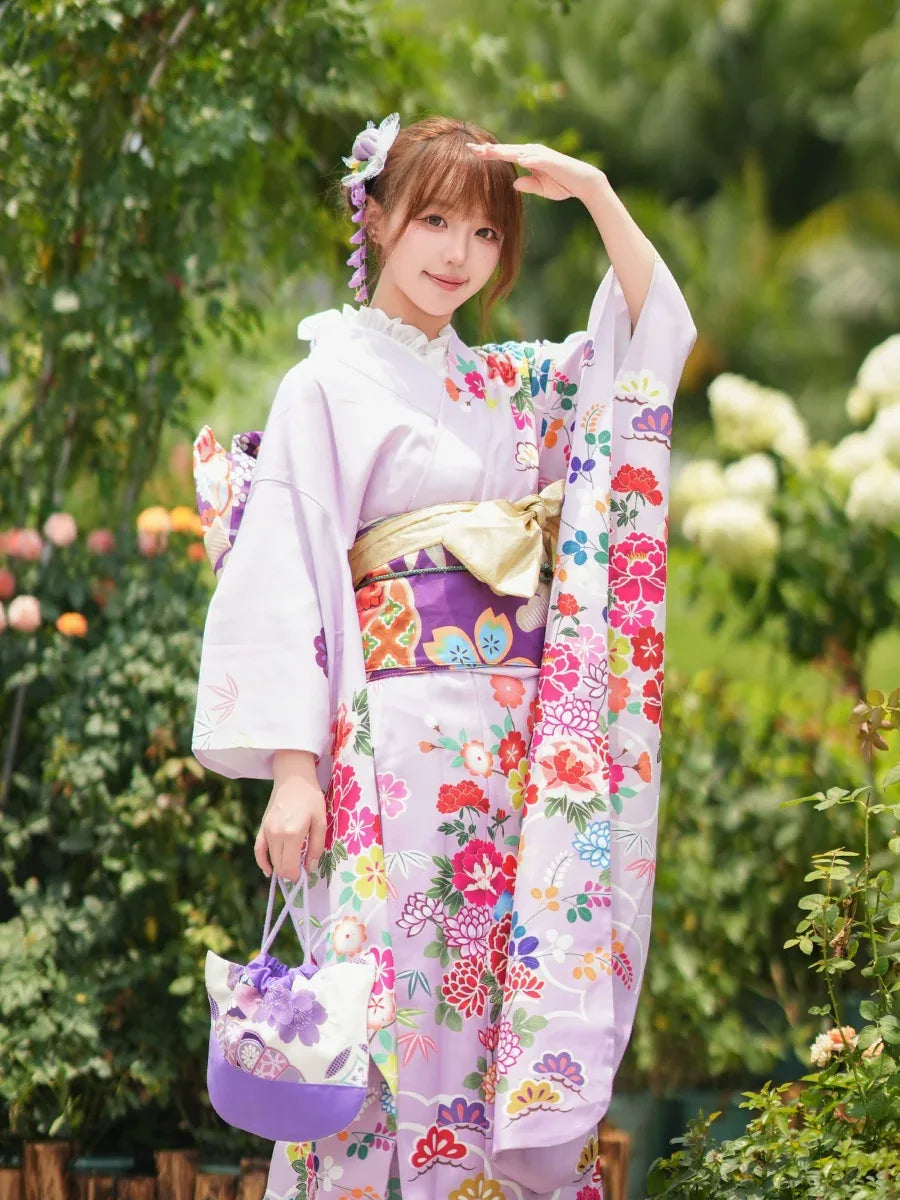 Kimono Women's Japanese Traditional Big Sleeve Improvement Dress and Dress Set Positioning Printing Bar Mitzvah Kimono - Yandan_Hanfu