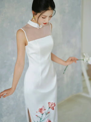 Eternal Union – White Embroidered Qipao | Chinese Wedding Reception & Engagement Dress - Yandan_Hanfu