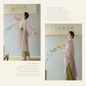 Garden Letter Romantic Daily Changgan Temple Hanfu Three piece Set - Yandan_Hanfu