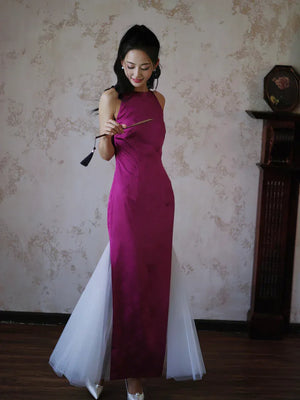 "Rose Hairpin" Dragon Fruit Color Piece Cheongsam Bridal Wedding Dress Engagement - Yandan_Hanfu