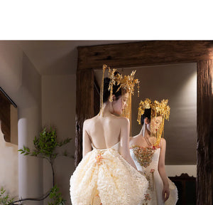 Elegant Toast Dress – Modern Chinese Gown with Exquisite Embroidery for Engagement & Gala Events - Yandan_Hanfu