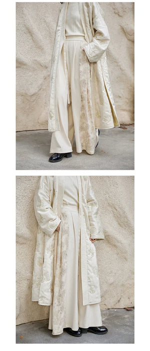 Snowseeker – Tang-Inspired Long Hanfu Robe & Song-Style Pants Set | Elegant Winter New Chinese Outfit - Yandan_Hanfu