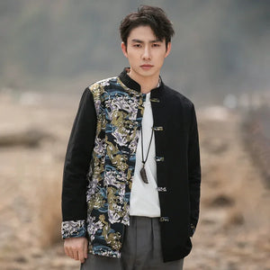 New Chinese style disc button top contrasting coat printing Tang suit men - Yandan_Hanfu