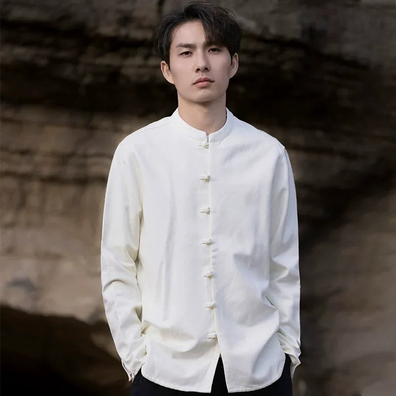 New China Style stand-up collar linen shirt men's Tang suit - Yandan_Hanfu