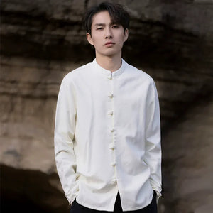 New China Style stand-up collar linen shirt men's Tang suit - Yandan_Hanfu